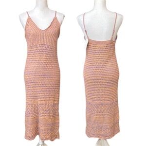 TFY Dress Striped Crocheted Midi  Orange with Purple liner size Large NWT
